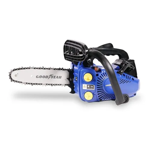 Goodyear GY25CS Benzin-Kettensäge 25,4 cm - Kettensäge mit 2-Takt-Motor und 1 PS Leistung, ideal für präzise Holzarbeiten. Ergonomisch und leicht für bequeme Handhabung, leiser Betrieb mit nur 104 dB.