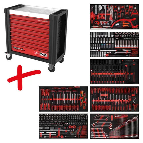 KS-Tools Werkzeugwagen PERFORMANCEplus P25 8257510, 510-teilig, rot