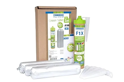 WEICON Green Tube Set Flex 310 M F1X - Elastischer Montagekleber, 280 ml - Der WEICON Green Tube Set Flex 310 M F1X ist ein haftstarker, lösemittelfreier Montagekleber in grau. Ideal für vielfältige Anwendungen und mit nachhaltiger Kartusche für den professionellen Einsatz geeignet. Perfekt für dauerhafte Verbindungen! 280 ml.