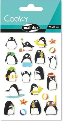 Maildor CY062O Packung mit Stickers Cooky 3D (1 Bogen, 7,5 x 12 cm, ideal zum Dekorieren, Sammeln oder Verschenken, Pinguin) 1 Pack