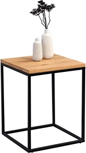 M2 Kollektion Beistelltisch RALF - Ablagetisch aus massiver Wildeiche mit schwarzem Metallgestell, ideal als stilvoller Beistelltisch für jedes Wohnambiente, Höhe 52 cm.