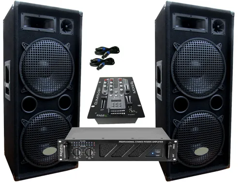 PA Party DJ Set Lautsprecher 2x30 cm Woofer mit Bluetooth Mixer Verstärker 3000 W