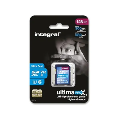 Integral 128GB UHS-II SD-Karte v90 - Professionelle High Speed Speicherkarte, bis zu 300MB/s Lesen und 280MB/s Schreiben für 8K- und 4K60-Videoaufnahme