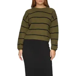 QS Rundhalspullover mit Streifenmuster grün XL (42)