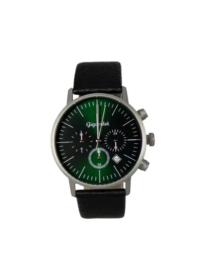 Gigandet Quarzuhr Armbanduhr Multifunktion Herren Damen Edelstahl Leder Grün G22-010, Mineralglas, 2. Zeitzone, Datumsanzeige, 24-Std. Anzeige