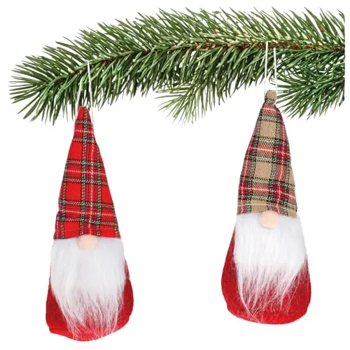 com-four® 2X Weihnachtswichtel 18 cm Anhänger - skandinavische Deko-Trolle - winterliche Zwergen-Figur - Deko-Aufhänger - schwedischer Gnom mit Bart und Mütze (2X - beige/rot - 18cm)