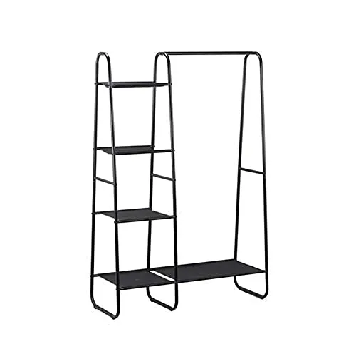 axentia Garderoben-Kleiderständer mit Ablagen, schwarz, ca. 100 x 150 x 40 cm