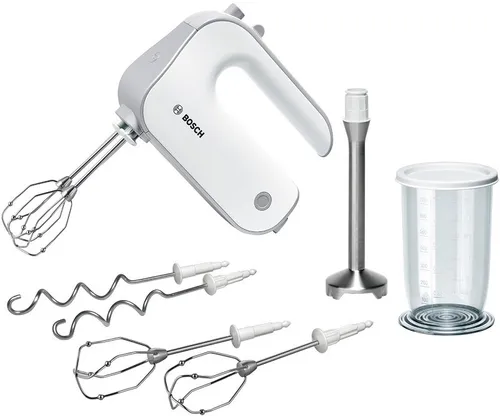 Bosch Handrührer Styline MFQ4075DE - Handmixer mit 550 W, 5 Geschwindigkeitsstufen und Turbofunktion für perfekte Rühr- und Knetresultate. Inklusive spülmaschinengeeigneter Rührbesen und Knethaken, ideal für jede Küche.