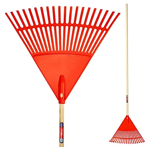 KADAX Rechen für Gras und Blätter, breite Harke mit langem Stiel aus Holz, Laubbsesen aus Kunststoff, Laubharke, Laubfeger, Laubfächer, Fächerbesen, Gartenbesen, Gartenrechen (180 x 47 cm)