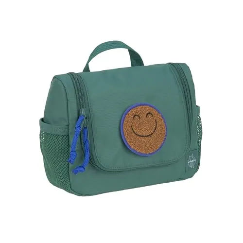 LÄSSIG Kinder Kulturtasche - Mini Washbag Dark Green - Reisetasche für Kinder, ideal für Reisen und Übernachtungen, mit wasserabweisendem Material, praktische Staufächer und Haken zum Aufhängen.