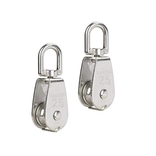 Umlenkrollen 304 Edelstahl Einzelflaschenzug M25 Riemenscheibe mit Tragkraft 150kg/331lbs für den Innen und Außenbereich Silber 2 Stück