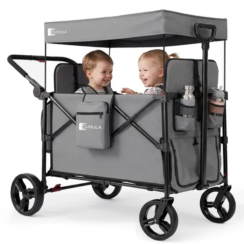SUNULA Bollerwagen für Kinder mit Dach und 5-Punkt-Gurt