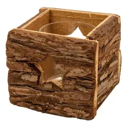Großes Holz Windlicht mit Sternausschnitt - Weihnachtsdeko