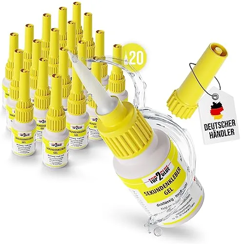 TOP2GLUE Sekundenkleber GEL 20 g extra starker & flexibler Superkleber, günstiges stoß- & wasserresistentes Sekundenkleber Gel (20)