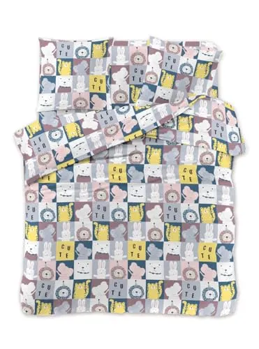 FEBE Bettwäsche Tiere Bettbezug-Set 140x200 + Kissenbezug 2 Teilig mit Reißveschluss