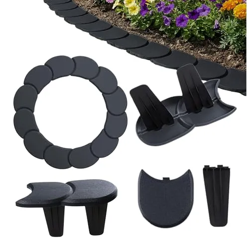 BirnePower Palisade Rasenkante 3,8m Anthrazit (32 Module) – Flexible Beetumrandung aus PP Kunststoff, IPAK1 Garten-Palisade wetterfest & UV-beständig, Beeteinfassung mit Bodendorn (Höhe 11,5 cm)