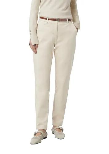 comma Damen 2113036 Hose, Beige, Größe 46 - Damen-Hosen mit schmaler Passform und Tapered Leg, aus einem weichen Baumwollmix für optimalen Tragekomfort, inklusive Gürtel aus Kunstleder und praktischen Taschen.