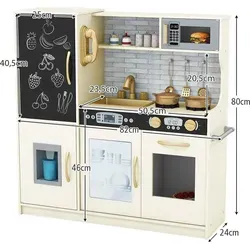 COSTWAY Kinderküche, Spielküche Holz mit Zubehör, Tafel, Mikrowelle, Eismaschine, Geschirrspüler&Backofen, Holzküche für Kinder ab 3 Jahren (... - Gelb