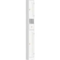 HOMCOM Hochwertiger Badezimmerschrank, schmaler Badschrank mit Schublade und gewölbten Türen, 20 x 20 x 185 cm, Weiß