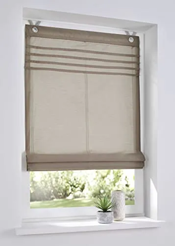 Raffrollo Kessy Biese natur 80x140 cm - Ösenrollo - Schickes Raffrollo für einfache Montage ohne Bohren, inklusive Fensterhaken. Pflegeleicht und maschinenwaschbar bei 30°C, ideal für jedes Zuhause.