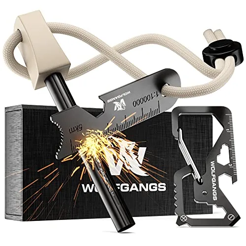 Wolfgangs Feuerstahl Outdoor (Sandfarbend) - Feuerstein Survival - Feuerstarter Set - Outdoor Feuerzeug - Feuersteine - Survival Feuerzeug - EIN MUSS für Jede Survival Ausrüstung