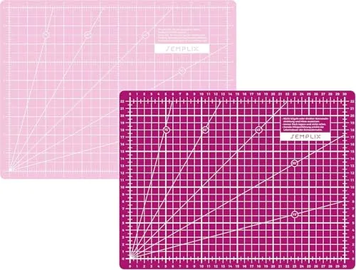 SEMPLIX Selbstheilende Schneidematte A0-A4 - Grün, Rosa, Grau, Türkis, Lila - Ideal fürs Basteln, Nähen & Patchworken - Beidseitig Bedruckt - Vorderseite cm Rückseite inch Bemaßung (Beere-Rosa, A4)