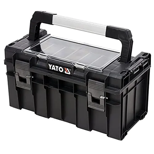 Yato YT-09183 Kleinteile- und Werkzeugkasten - Robuster Werkzeugkasten (450x260x240 mm) für Profis und Heimwerker. Mit transparentem Deckel für bessere Übersicht, herausnehmbarem Trageeinsatz und verstellbaren Fächern zur optimalen Aufbewahrung von Werkzeugen und Kleinteilen.