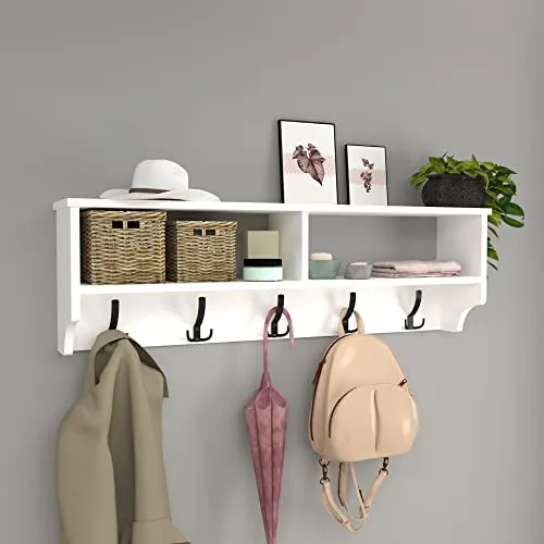 [en.casa] Wandgarderobe Åstorp 120 cm - Praktisches Hängeregal mit 10 Kleiderhaken - Wandgarderobe mit 10 Kleiderhaken und 2 Ablagefächern, ideal für Flur, Schlafzimmer oder Wohnzimmer. Hält Ordnung und bietet Platz für Jacken, Schals und mehr.