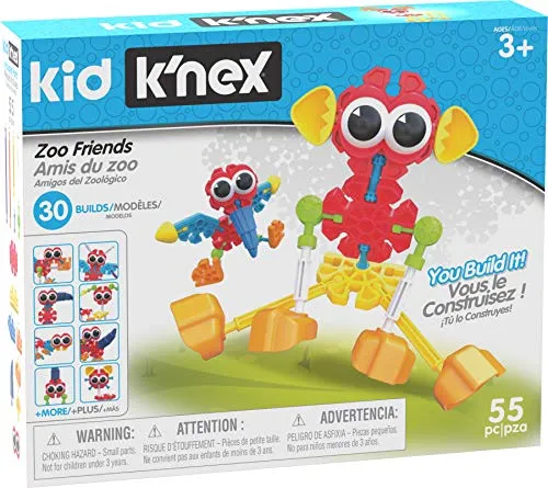 Basic Fun Kid K'NEX 85700 - 30 Modell Zoofreunde Baukasten - Bauspielzeugset für Kinder ab 3 Jahren, fördert Kreativität und Feinmotorik mit 55 großen, sicheren Teilen für einfaches Bauen.