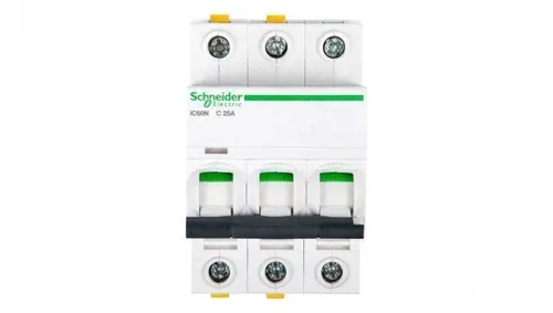 Leistungsschalter 3P C 25A 6kA AC iC60N-C25-3 A9F04325 - Fehlerstromschutz (RCD) mit hoher Abschaltleistung von 6kA, ideal für zuverlässigen Schutz gegen Kurzschluss und Überlast in elektrischen Anlagen.
