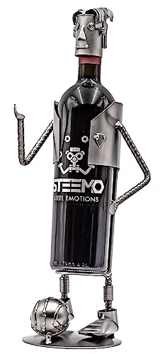 STEEMO Original Schraubenmännchen Weinflaschenhalter – Fußballspieler, Handgefertigter Flaschenständer aus Stahl, Nachhaltiges Geschenk für Sportfans, Kreative Wein-Deko, Grau