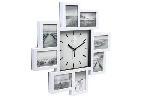 Miraval Wanduhr mit 8 Bilderrahmen in weiß von Miraval