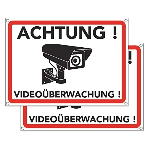 Schild Videoüberwachung - Warnschild - Hinweisschild für Kameraüberwachung - Video Überwachungsschild - Dieser Bereich wird videoüberwacht (20x15 cm) (2 Stk. Achtung Videoüberwachung)