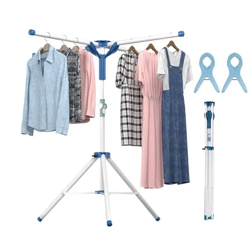 Wuciray Ausziehbarer Klappbarer Wäscheständer - Platzsparender Wäscheständer für drinnen und draußen, robust und bis zu 70 kg belastbar, ideal für Balkon oder Camping und in nur 5 Sekunden einsatzbereit.