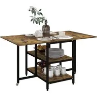 HOMCOM Esstisch Klappbar mit 2 Ablagen 140 x 80 cm Rollen Stahl Rustikal-Braun