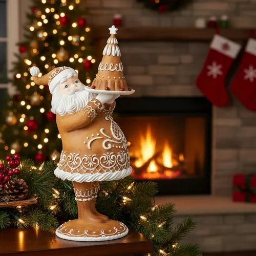 J-Line Lebkuchen Weihnachtsmann Figur aus Polyresin - Weihnachtlicher Zierschmuck: Handgefertigte Figur aus hochwertigem Polyresin, 43 cm hoch, bringt festliche Stimmung und ist ein ideales Geschenk für die Weihnachtszeit.