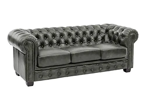 Woodkings® Chesterfield Sofa 3-Sitzer Vintage Echtleder in grün von Woodkings