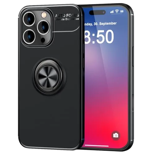 NALIA Ringhülle für iPhone 16 Pro - Ring-Ständer 360° & für Magnet-Halter - GRIP360 (Mattiertes Silikon Case) - Marke aus Berlin, Farbe:Schwarz