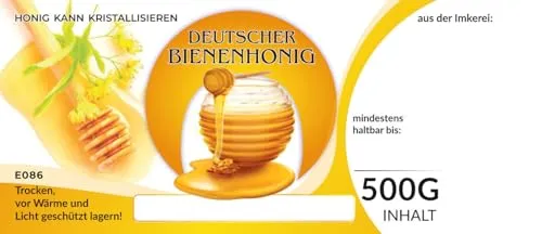 Etiketten bunt für deutschen Bienenhonig universal 100 Stück / 1 Pack - Maß: 116x50mm - Imkerei - Selbstgemachte Honige - Natürliche Lebensmittel - Landwirtschaftliche Produkte