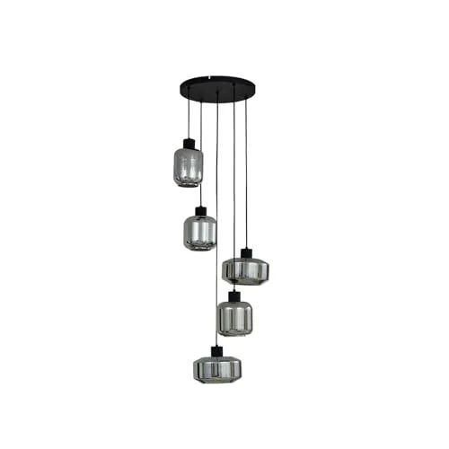 Lindby Hildur 5 Cluster Pendelleuchte - Rauch Grau/Schwarz - Moderne Pendelleuchte mit 5 Clustern in elegantem Rauch Grau/Schwarz, ideal für stilvolle Akzentbeleuchtung in jedem Raum.