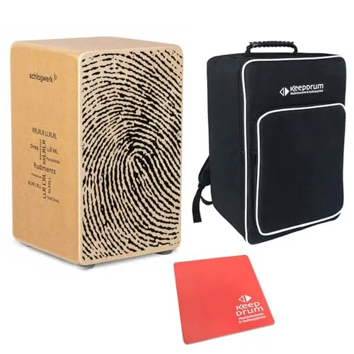 Schlagwerk CP82 Cajon mit Sitzpad und Tasche - Percussion Cajon für Einsteiger, handgefertigt aus Birke mit Anti-Rutsch-Sitzfläche und idealem Klang. Inklusive wasserabweisender Tasche und komfortablem Sitzpad.