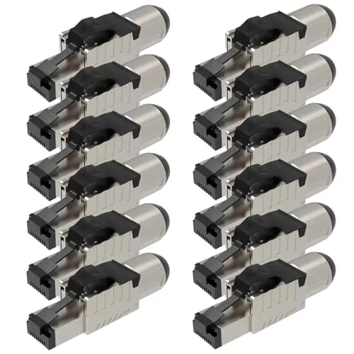 UC-Express Netzwerkstecker CAT 8 RJ45-12x RJ45 Stecker Schwarz Steckverbinder - werkzeuglos - geschirmt - mit Zugentlastung - CAT8 CAT8.1 LAN Netzwerkkabel Stecker