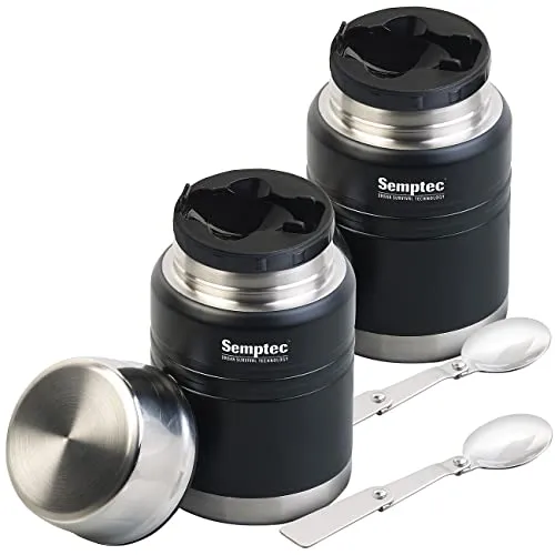Semptec Urban Survival Technology Thermobecher Kaffee: 2er-Set Vakuum Thermobehälter für Essen & Getränke, Löffel, 500ml (Lebensmittel-Becher, Suppenbecher mit Deckel, Frischhaltedosen Glas)