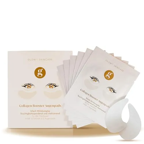 Glow25® Kollagen Augenpads [6 Sachets] - Effektive Augenpflege mit 18 Highlight-Wirkstoffen - Augenmasken mit Hyaluronsäure zur Aktivierung der Kollagenbildung, 100% vegan und für alle Hauttypen geeignet, ideal für eine strahlende Augenpartie.