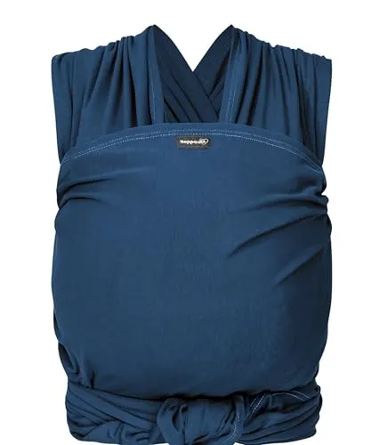 Hoppediz Elastisches Baby-Tragetuch - Indigo 4,60 m - Babytragen mit 100% Bio-Baumwolle für ein kuscheliges Tragegefühl, perfekt für Neugeborene und Frühgeborene - inklusive bebilderter Anleitung.