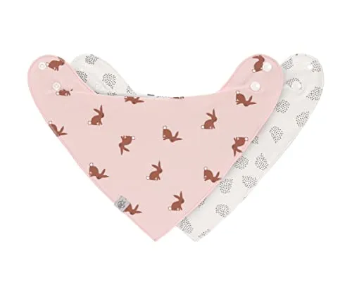 LÄSSIG Baby Lätzchen Halstuch Dreieckstücher Set 2 Stk. Bio-Baumwolle Druckknopf wendbar/Baby Bandana Little Forest Rabbit