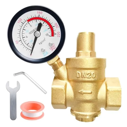 WIYETY DN20 Druckminderer Wasser: 3/4 Zoll Messing Wasserdruckminderer mit Manometer und Einstellwerkzeugen,1,6 MPa Druckregler aus Messing, Wasserdruckmesser für Trinkwasser, Wasserdruckregler