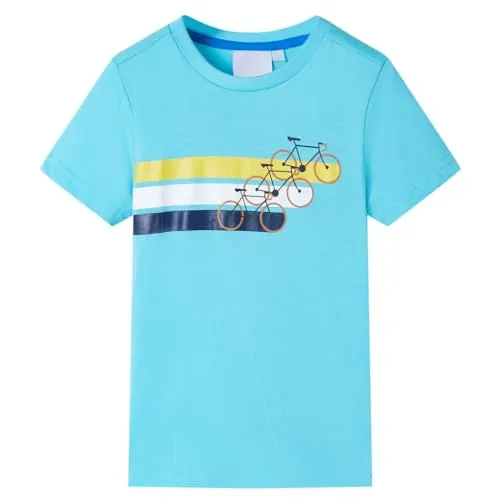 Kinder Kurzarmshirt T-Shirt Kindershirt Rundhalsausschnitt Jungen Aquablau 128