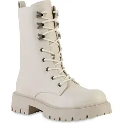VAN HILL Damen Leicht Gefüttert Schnürstiefel Stiefel Strass Schnürer Schuh 841823, Farbe: Beige, Größe: 37 - Beige - 37