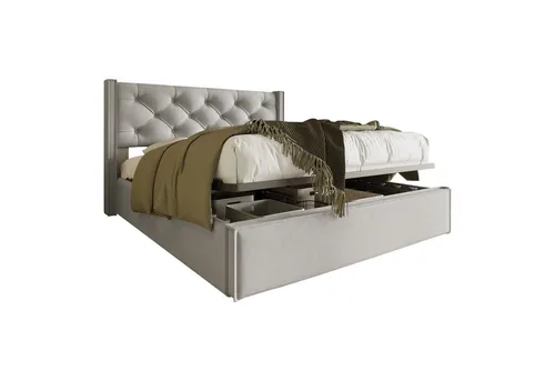 Flieks Polsterbett mit Stauraum und Lattenrost, 140x200cm - Betten mit zusätzlichem Stauraum und robustem Design, ideal für kleine Räume. Maximale Belastbarkeit von 300kg und stilvoller Baumwollbezug.